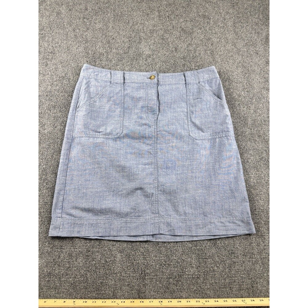 Talbots Skirt 14 Blue Chambray 100% Cotton Utility Cargo A-Line Knee Length
